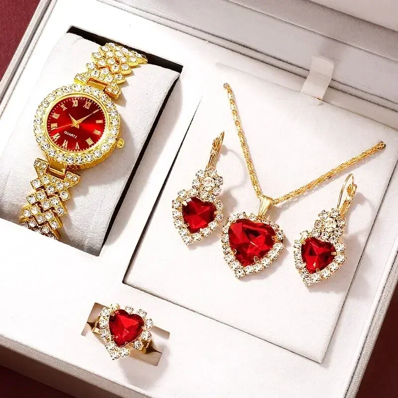 Luxury Watch Kit - Altın lüks İzle kadınlar yüzük kolye