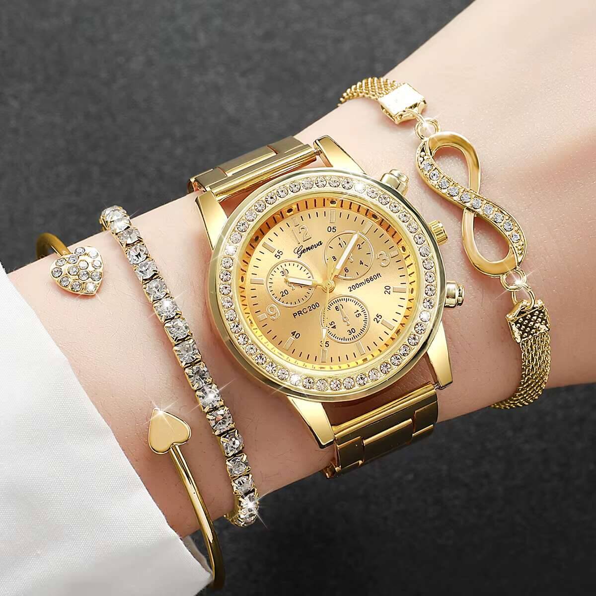 Luxury Watch Kit - 4 adet/takım lüks taklidi kadın saatler