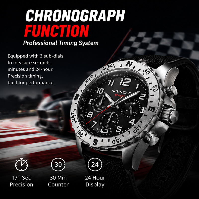 NORTH EDGE MACH 2 Erkek Saatle - Chronograph Flyback Watch incelemesi ve fiyatı