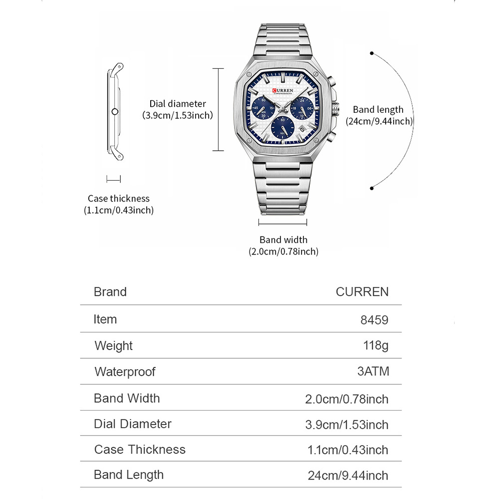 CURREN Lüks Kare Chrono İzle E - Luxury Watch And Bracelet incelemesi ve fiyatı